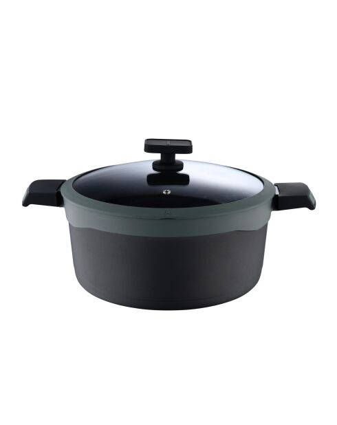 Set van 2 pannen + 1 steelpan met grijze, zwarte deksels