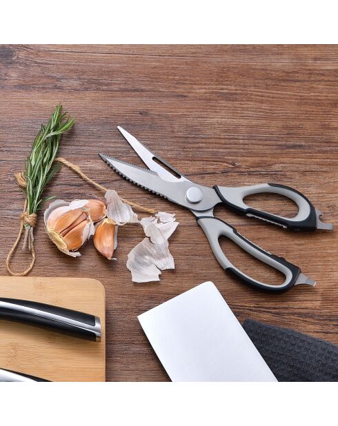 Ciseaux de cuisine elegance MasterPro noirs/ blancs - D. 23x7,6cm.