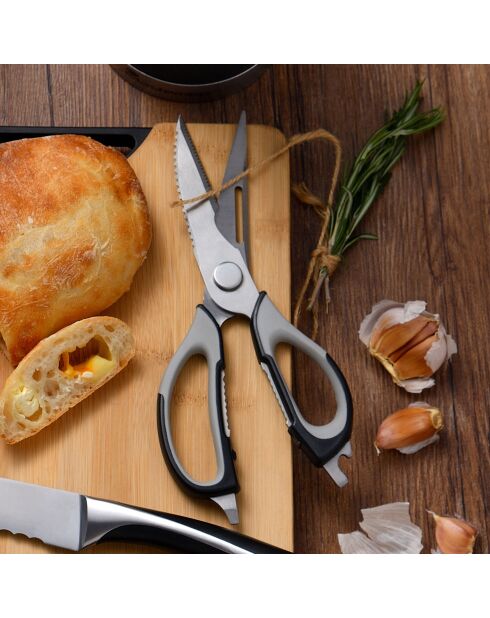 Ciseaux de cuisine elegance MasterPro noirs/ blancs - D. 23x7,6cm.