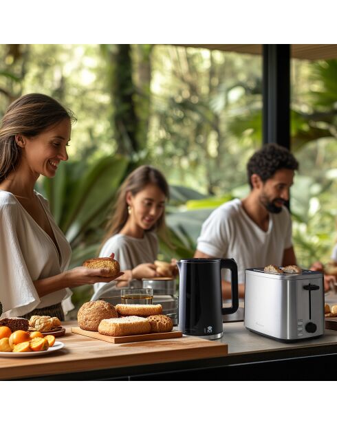 Juego de tostadoras MasterPro para amantes de la comida de 2 rebanadas, color plateado y negro