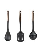 Lot de 3 Ustensiles de cuisine : spatule à fentes, cuillère et louche noirs et cuivre