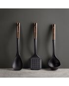Lot de 3 Ustensiles de cuisine : spatule à fentes, cuillère et louche noirs et cuivre