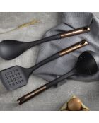 Lot de 3 Ustensiles de cuisine : spatule à fentes, cuillère et louche noirs et cuivre