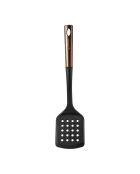 Lot de 3 Ustensiles de cuisine : spatule à fentes, cuillère et louche noirs et cuivre