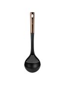 Lot de 3 Ustensiles de cuisine : spatule à fentes, cuillère et louche noirs et cuivre