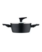 Niedriger Kochtopf mit schwarzem Deckel, Durchmesser 20 cm