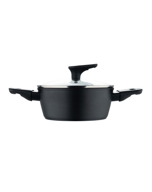 Niedriger Kochtopf mit schwarzem Deckel, Durchmesser 20 cm