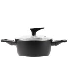 Niedriger Kochtopf mit schwarzem Deckel, Durchmesser 20 cm