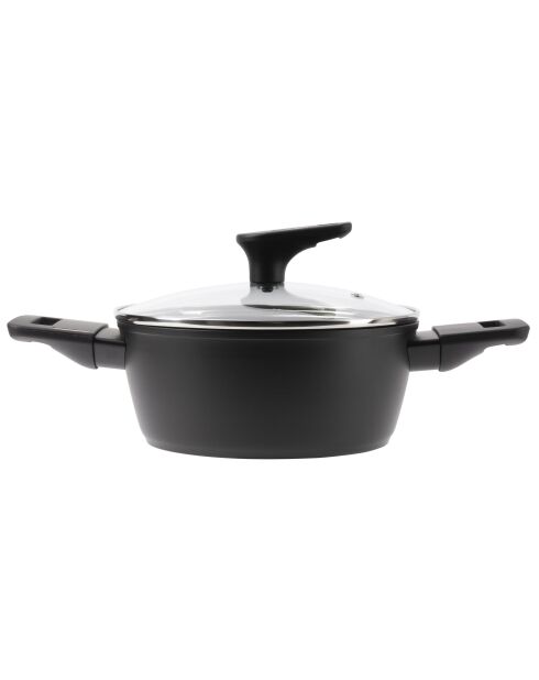 Niedriger Kochtopf mit schwarzem Deckel, Durchmesser 20 cm