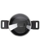 Niedriger Kochtopf mit schwarzem Deckel, Durchmesser 20 cm