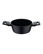 Niedriger Kochtopf mit schwarzem Deckel, Durchmesser 20 cm
