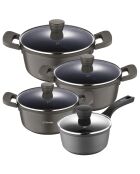 Set van 3 zwarte stoofschotels en 1 braadpan