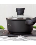 Set van 3 zwarte stoofschotels en 1 braadpan