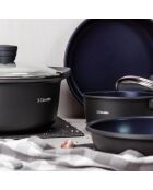 Set van 3 zwarte stoofschotels en 1 braadpan