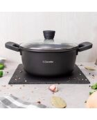 Set van 3 zwarte stoofschotels en 1 braadpan