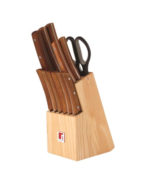 Lot de 11 Couteaux + ciseaux + bloc marron