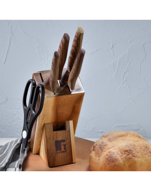 Lot de 11 Couteaux + ciseaux + bloc marron