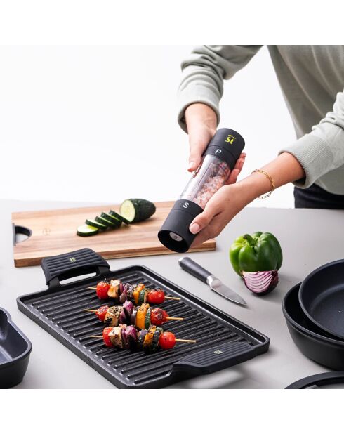 GriIl rectangulaire avec poignées noir - D. 43×23 cm