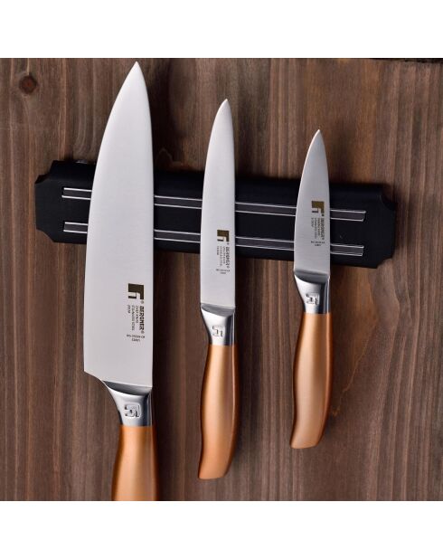 Lot de 3 Couteaux + support mural magnétique cuivre