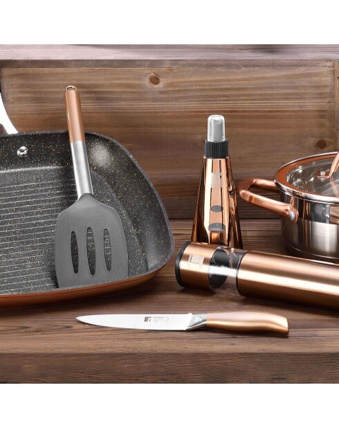 Lot de 3 Couteaux + support mural magnétique cuivre