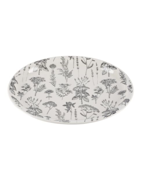 Plat de service ovale blanc/ gris - D. 30,5x24 cm