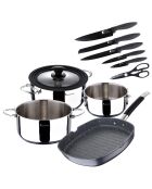 Kookgerei met potten + Grillpan + 5 messen met schaar MasterPro zwart/grijs