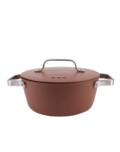Kookpot met bronzen deksel - D. 28x12,5cm