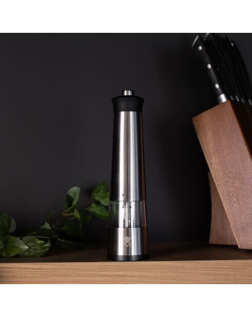 Schwarz/graue elektrische Pfeffermühle - D. 5,6x22cm