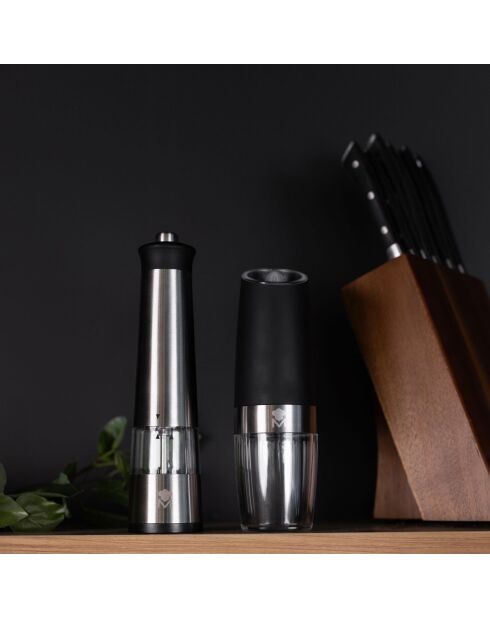 Schwarz/graue elektrische Pfeffermühle - D. 5,6x22cm