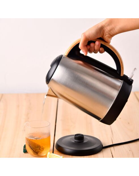 Hervidor eléctrico plateado/negro/marrón de 2200 W, 1.7 L