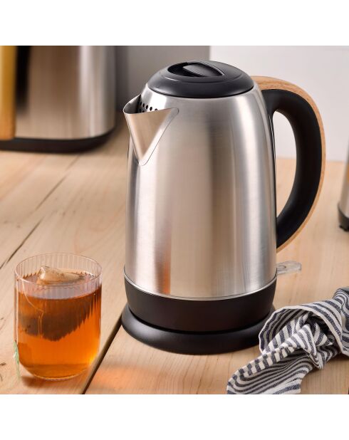 Hervidor eléctrico plateado/negro/marrón de 2200 W, 1.7 L