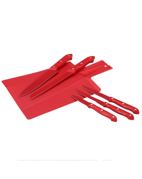 Lot de 5 Couteaux de cuisine + planche à découper rouges