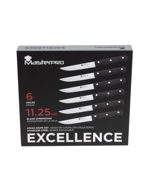 Lot de 6 Couteaux à steak avec lame noirs - D. 11,25 cm