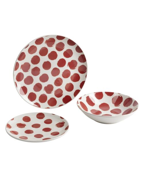 Weiß/rotes Tafelservice - 12 Stück