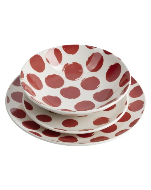 Weiß/rotes Tafelservice - 12 Stück