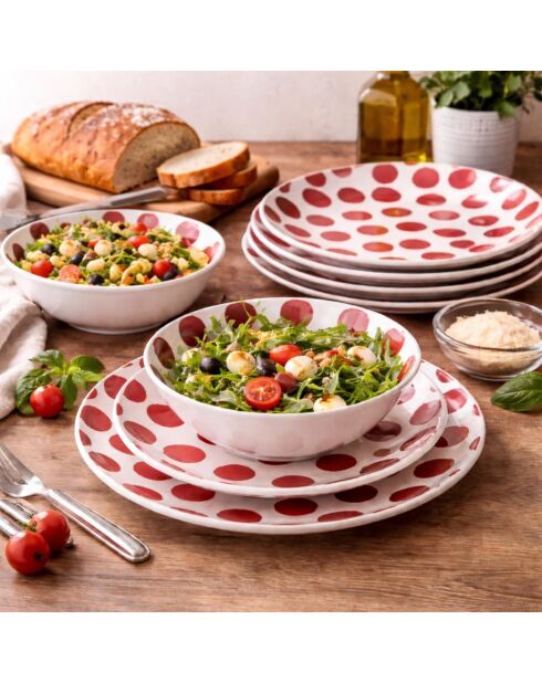Weiß/rotes Tafelservice - 12 Stück