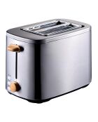 Broodrooster van 800 W met 2 sneetjes, 7 bruiningsgraden en uitneembare zilver/zwart/bruine bakplaat