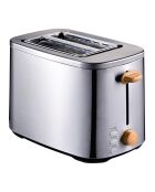 Broodrooster van 800 W met 2 sneetjes, 7 bruiningsgraden en uitneembare zilver/zwart/bruine bakplaat