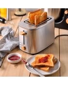 Broodrooster van 800 W met 2 sneetjes, 7 bruiningsgraden en uitneembare zilver/zwart/bruine bakplaat