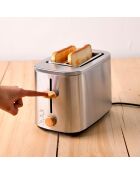 Broodrooster van 800 W met 2 sneetjes, 7 bruiningsgraden en uitneembare zilver/zwart/bruine bakplaat