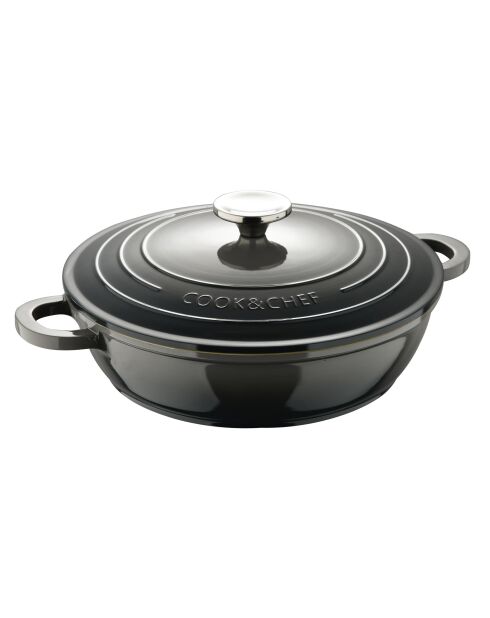 Grijze lage pot van 2,3 liter met deksel - D. 24 x 6,5 cm