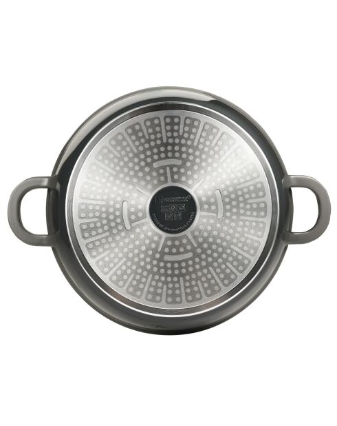 Grijze lage pot van 2,3 liter met deksel - D. 24 x 6,5 cm