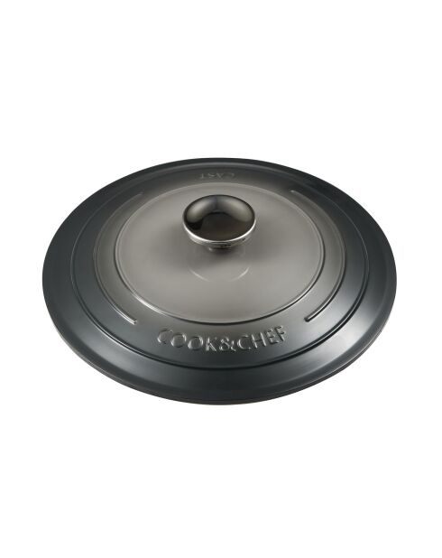 Grijze lage pot van 2,3 liter met deksel - D. 24 x 6,5 cm