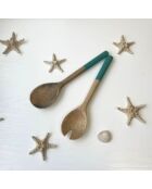 Couverts à salade Sea en bois de manguier bleu - 30,5×7,5 cm