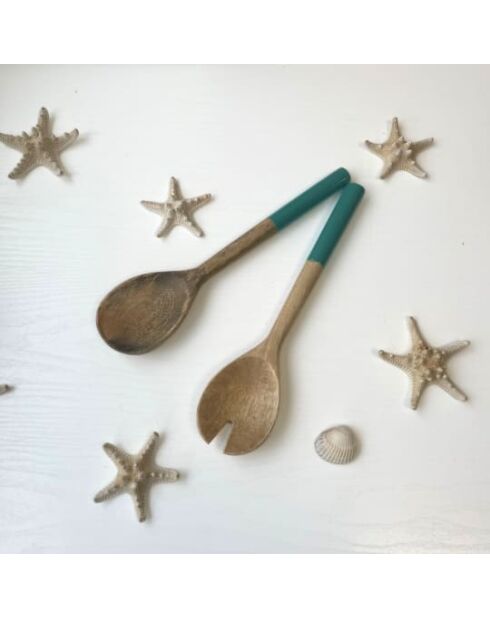 Couverts à salade Sea en bois de manguier bleu - 30,5×7,5 cm