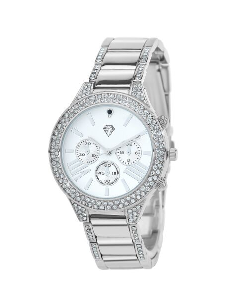 Elegante orologio Angelina decorato con un vero diamante nero argentato