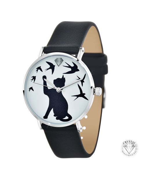 Montre oiseaux chat élégante noire