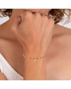Roestvrijstalen armband versierd met een echte witte diamant en gouden zwarte harskralen