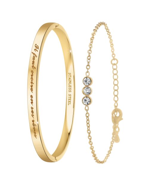 Set van 2 gouden B2541 roestvrijstalen armbanden