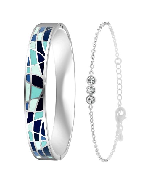 Set mit 2 Edelstahlarmbändern B2164 silber/mehrfarbig